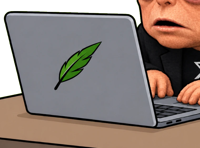 the laptop, lid relogoed, on a shelf nobody has come back to